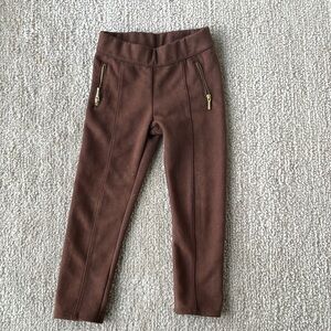 Brown soft suede style pant leggings Janie and Jack gold zipper detail 4t